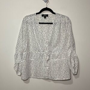 SFW women’s Black and white polka dots ruched sleeves and bow tie blouse in M